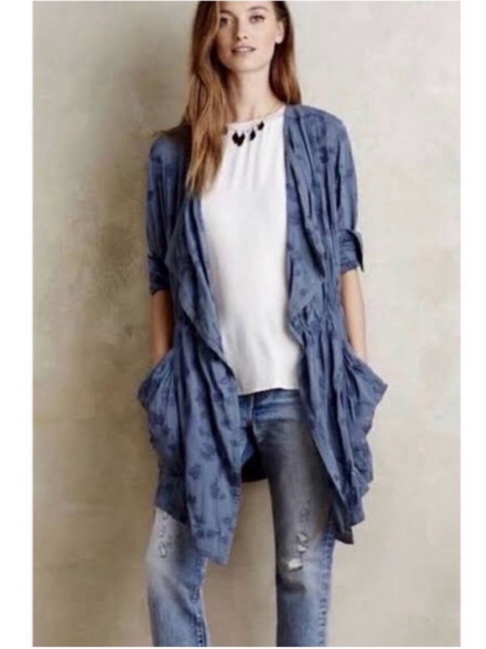 Anthropologie Hei Hei Periwinkle Embroidered Draped Jacket Kimono